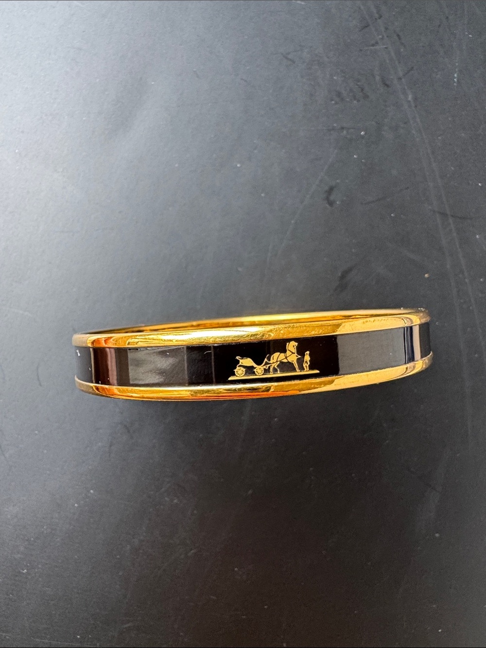 Hermes Black and Gold Enamel Bangle Bracelet
